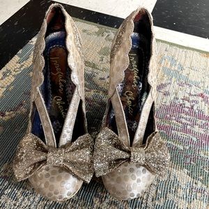 Irregular choice curtain call heels, silver glitter. Size 6.5. Like new, worn 1x